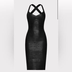 Herve Leger NWT FOIL OPEN X BACK WEAVED FRONT DRESS SIZE SMALL